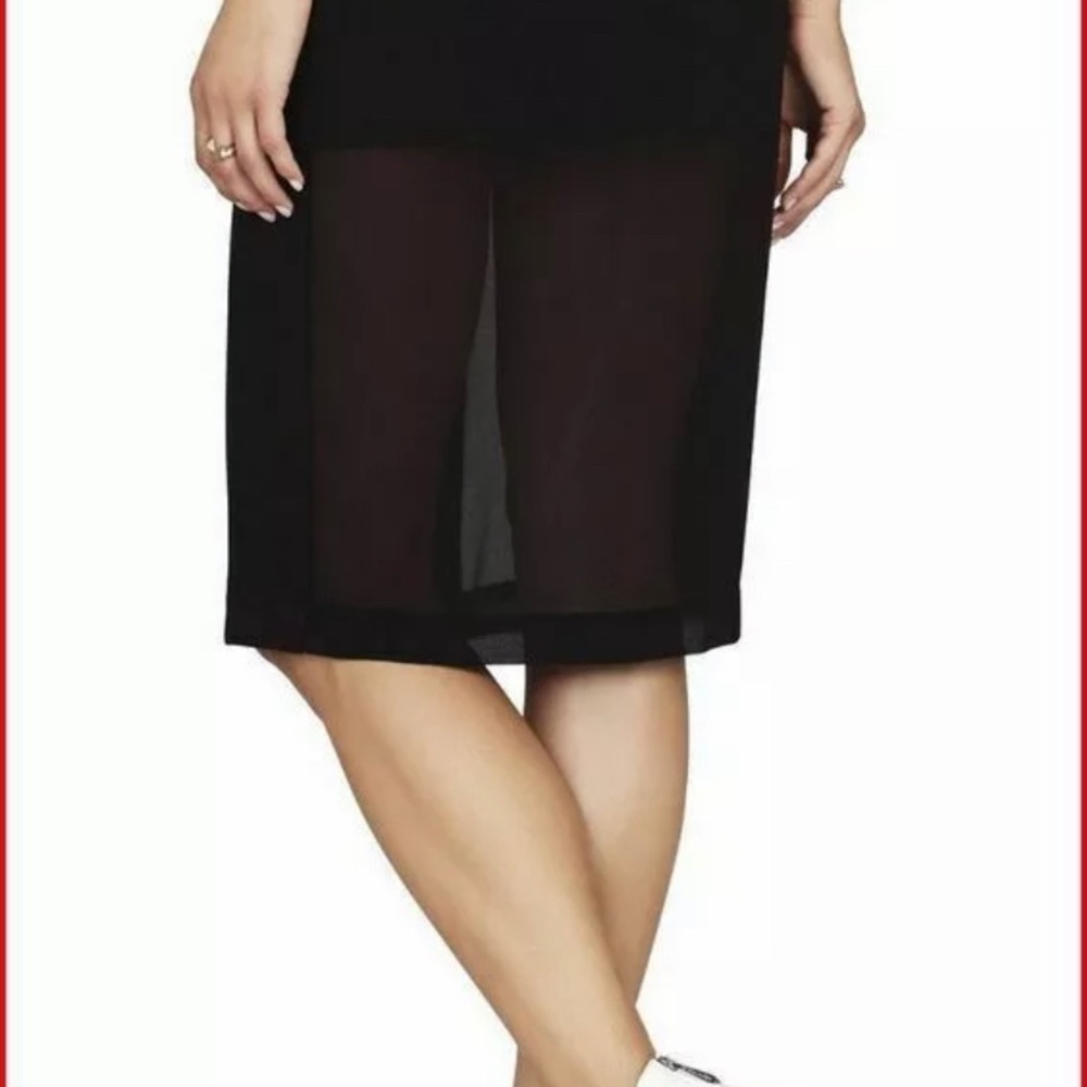NWT BCBGMaxzria Chiffon Panel Pencil Skirt Black10 - Picture 3 of 8